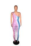 Multi-color Sexy Fashion Hollow Tie-dyed Asymmetrical Sleeveless one shoulder collar Jumpsuits