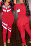 Red Casual Sportswear Patchwork Patchwork Zipper Collar Long Sleeve Two Pieces