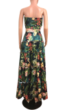 Green Casual Print Patchwork Strapless Sleeveless Two Pieces