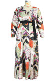 Multi-color Fashion adult Ma'am Street V Neck Print Pattern Plus Size