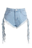 Light Blue Yellow Light Blue Dark Blue Denim Zipper Fly Mid Hole washing Zippered Straight shorts Bottoms