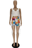Red Sexy Print Ripped Contrast Spaghetti Strap Sleeveless Two Pieces