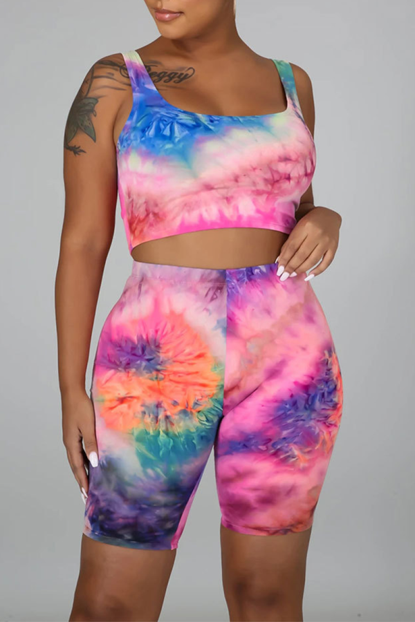 Red Sexy Print Patchwork U Neck Sleeveless Two Pieces