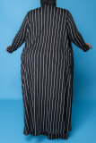 Black Sexy Striped Make Old U Neck Plus Size Three Pieces