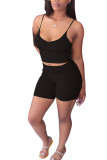 Black Fashion Sexy adult Ma'am Solid Two Piece Suits pencil Sleeveless Two Pieces