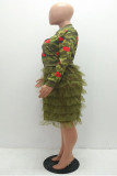 Camouflage O Neck Lips Print Patchwork Camouflage Mesh Leopard Zippered Patchwork Long Sleeve 