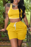 Red Casual Sportswear Solid Vests U Neck Sleeveless Two Pieces