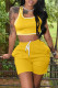 Yellow Casual Sportswear Solid Vests U Neck Sleeveless Two Pieces