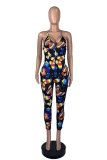 Black Fashion street Print Patchwork Hollow Sleeveless Slip Jumpsuits