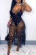 Black Sexy Hollowed Out See-through Backless Spaghetti Strap Sleeveless Dress