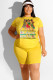 Yellow Fashion Casual adult Ma'am O Neck Patchwork Print Two Piece Suits Pattern Plus Size