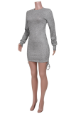Grey Sexy Solid Patchwork O Neck Irregular Dress Dresses