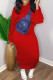 Red Casual Solid Patchwork Hooded Collar Long Sleeve Two Pieces
