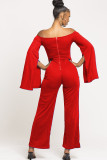 White Sexy Patchwork Solid Ruffled Long Sleeve one word collar Jumpsuits