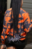 Orange Work Daily Print Leopard O Neck Mid Waist Tops