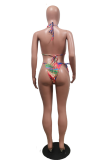 Rose Red Sexy Print Patchwork Swimwears