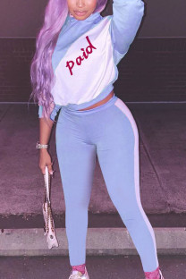 Blue Sportswear Print Long Sleeve Regular Sleeve Two Pieces