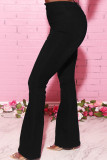 Blue Fashion Daily Adult Solid Buttons Mid Waist Boot Cut Denim
