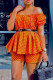 Orange Fashion Casual Print Without Belt Spaghetti Strap Short Sleeve Two Pieces