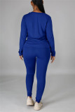 Red Casual Solid Basic O Neck Long Sleeve Two Pieces