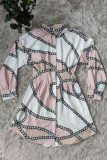 Multicolor Fashion Casual Print Basic Turndown Collar Shirt Dress