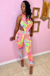 Pink Fashion adult Sexy contrast color Patchwork Tie Dye Print Gradient pencil Sleeveless