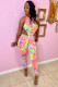 Pink Fashion adult Sexy contrast color Patchwork Tie Dye Print Gradient pencil Sleeveless