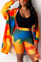 Orange Fashion Casual Adult Twilled Satin Print Turndown Collar Long Sleeve Shirt-Sleeve Long Two Pieces