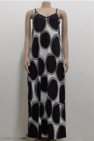 Black And White Sexy Print Patchwork Spaghetti Strap Straight Dresses