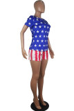 Red Fashion Casual adult Patchwork Print Two Piece Suits Straight Short Sleeve Two Pieces