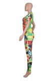 Multi-color Fashion adult Street Patchwork Print Two Piece Suits pencil Short Sleeve Two Pieces