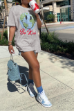 Grey Casual Print Patchwork O Neck T-Shirts