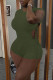 Army Green Casual Solid Frenulum Asymmetrical O Neck Short Sleeve Two Pieces