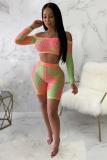 Blue Sexy Fashion Print Tie Dye Patchwork asymmetrical Straight Long Sleeve