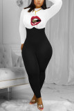 Green Fashion Sexy Print Patchwork O Neck Skinny Jumpsuits
