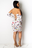 White Sexy adult Fashion Off The Shoulder Sleeveless Wrapped chest A-Line Knee-Length backless P