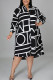 Black Casual Print Patchwork Turndown Collar Shirt Dress Plus Size Dresses