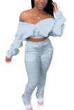 Grey venetian Fashion adult Ma'am OL Solid Two Piece Suits pencil Long Sleeve Two Pieces