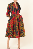 Red Casual Print Patchwork Turndown Collar Printed Dress Dresses