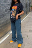 White Casual Print Patchwork O Neck T-Shirts