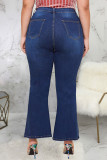 Dark Blue Sexy Solid Ripped Plus Size 