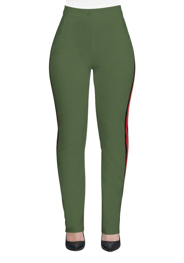 Army Green Casual Active Patchwork Flat Straight Midweight Pants
