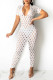 White Fashion Sexy Solid Hollowed Out See-through V Neck Skinny Jumpsuits