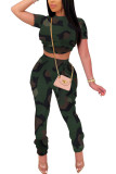 colour Fashion Sexy adult Ma'am Patchwork Print backless Two Piece Suits pencil Short Sleeve Two Pieces
