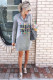 Grey Sexy Fashion Cap Sleeve Long Sleeves Turtleneck A-Line Knee-Length Print Dresses