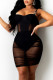Black Sexy Solid Patchwork See-through Fold Spaghetti Strap Pencil Skirt Dresses