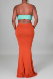 Brown Sexy Solid Hollowed Out Spaghetti Strap Pencil Skirt Dresses