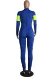 Blue Casual Fashion Solid zipper Patchwork Long Sleeve V Neck 