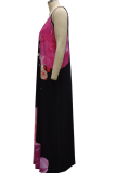 Rose Red Sexy Print Patchwork Spaghetti Strap Straight Dresses
