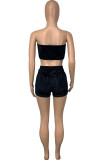 Yellow Sexy Pleuche Patchwork Solid Patchwork Vests Strapless Sleeveless Short Two Pieces